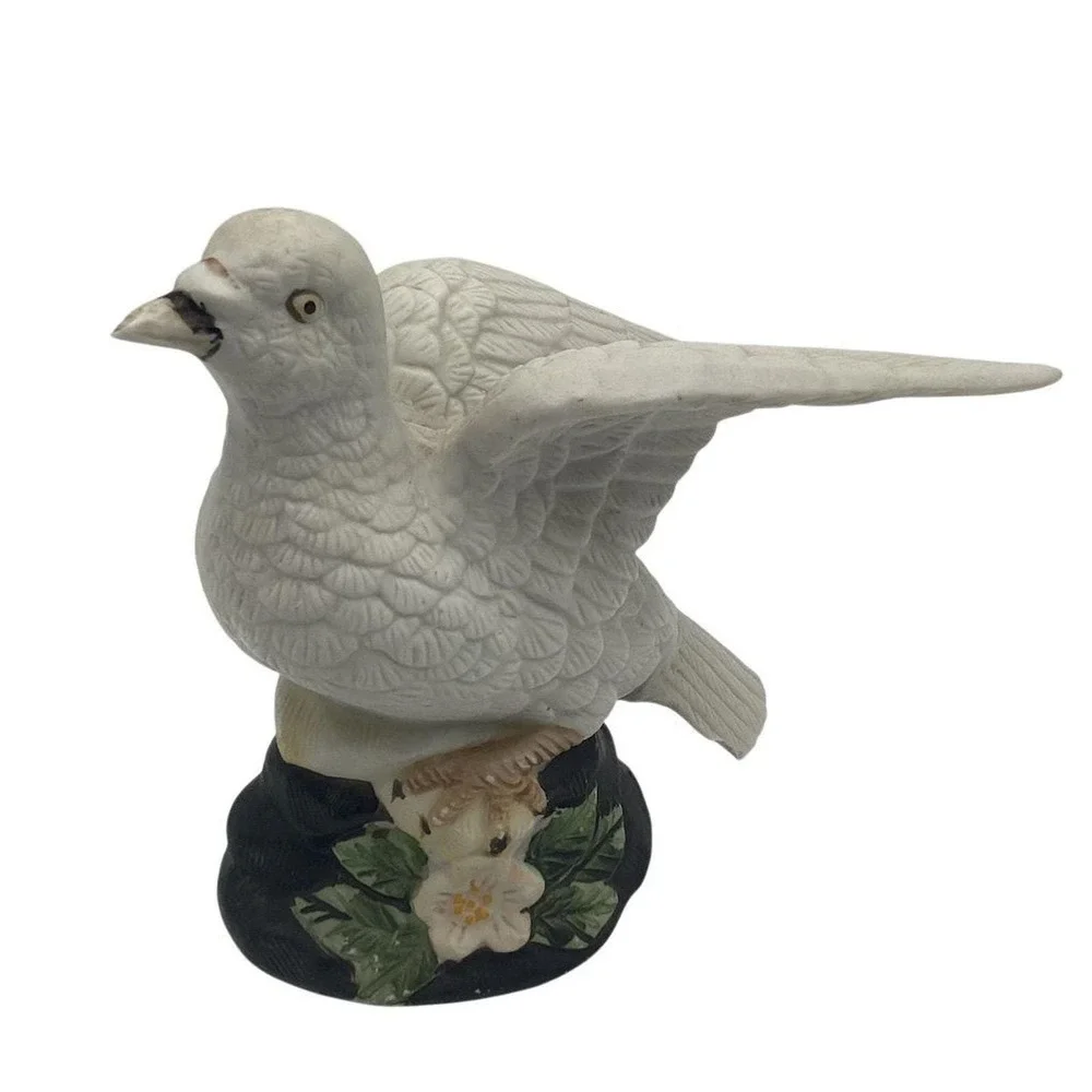 Vintage Porcelain‎ White Dove Figurine with Floral Base